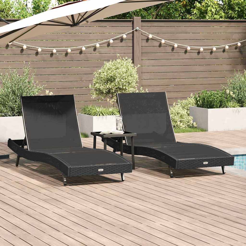 Liegestühle 3 pcs Schwarz 40 x 40 x 40,5 cm Poly Rattan Liegestühle 3 pcs Schwarz 40 x 40 x 40,5 cm Poly Rattan