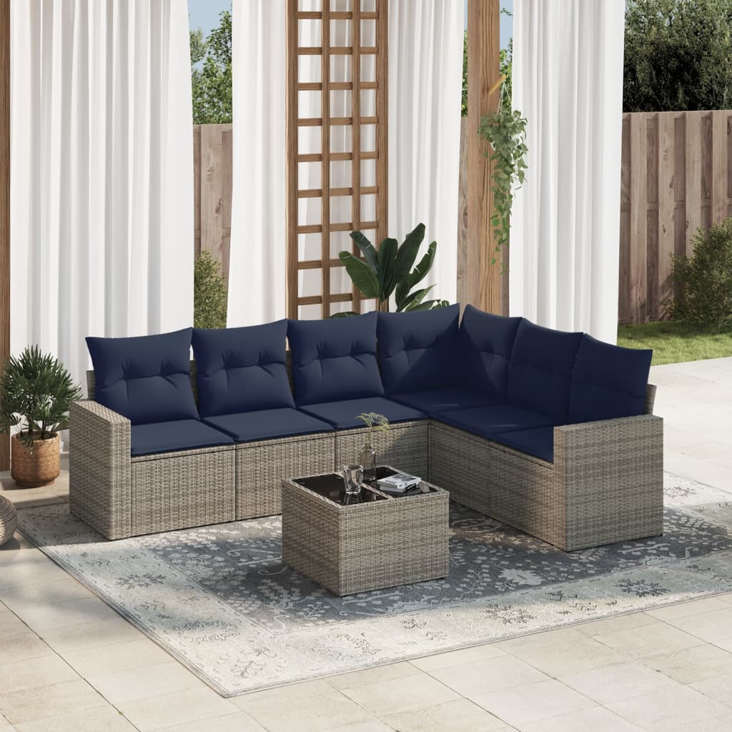 7-tlg. Garten-Sofagarnitur mit Kissen Grau Poly Rattan 7-tlg. Garten-Sofagarnitur mit Kissen Grau Poly Rattan