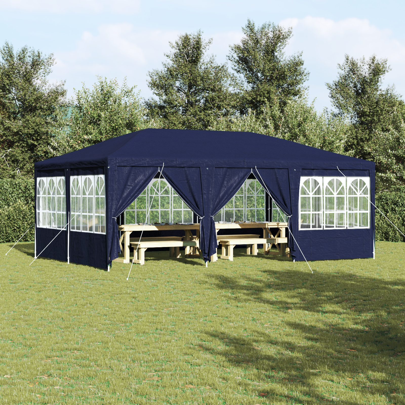 Partyzelt mit 10 Seitenwänden Blau 6x4 m PE Partyzelt mit 10 Seitenwänden Blau 6x4 m PE