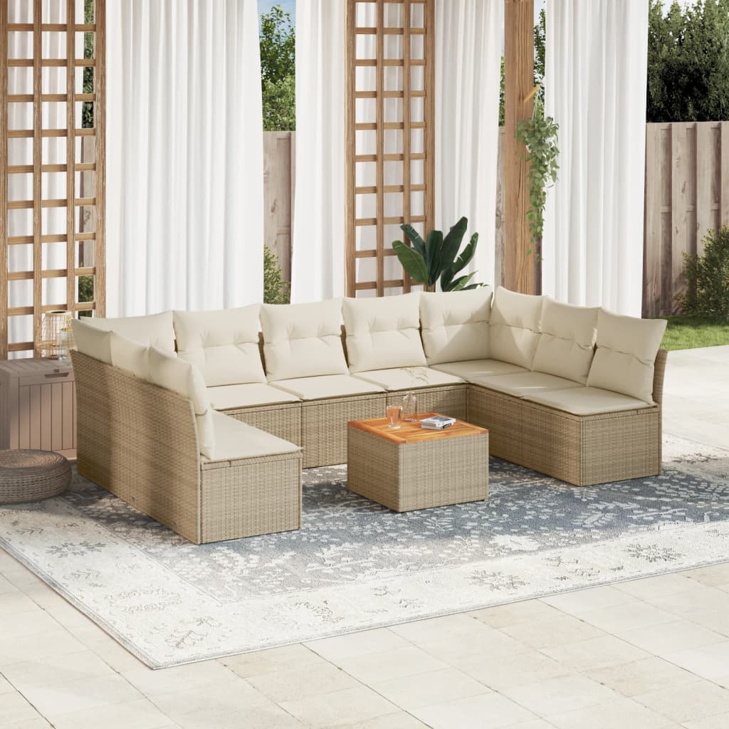 10-tlg. Garten-Sofagarnitur mit Kissen Beige Poly Rattan 10-tlg. Garten-Sofagarnitur mit Kissen Beige Poly Rattan