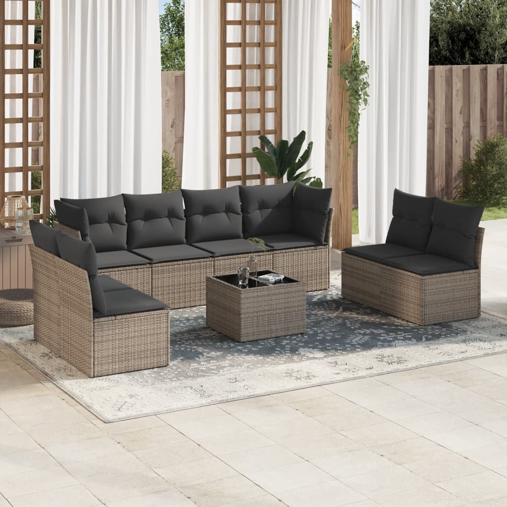 9-tlg. Garten-Sofagarnitur mit Kissen Grau Poly Rattan 9-tlg. Garten-Sofagarnitur mit Kissen Grau Poly Rattan