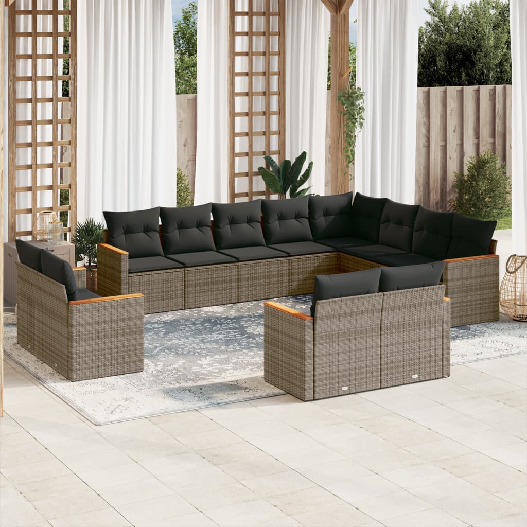 12-tlg. Garten-Sofagarnitur mit Kissen Grau Poly Rattan 12-tlg. Garten-Sofagarnitur mit Kissen Grau Poly Rattan