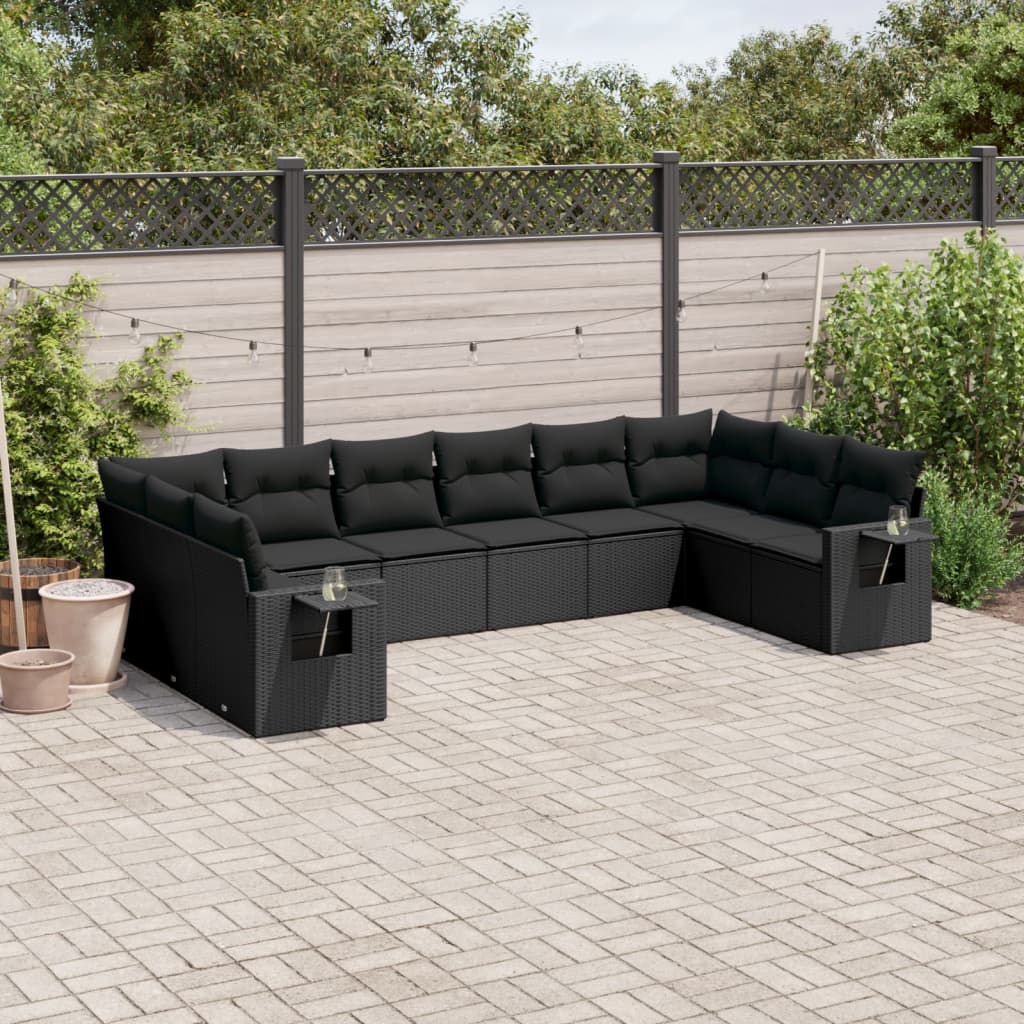 10-tlg. Garten-Sofagarnitur mit Kissen Schwarz Poly Rattan 10-tlg. Garten-Sofagarnitur mit Kissen Schwarz Poly Rattan