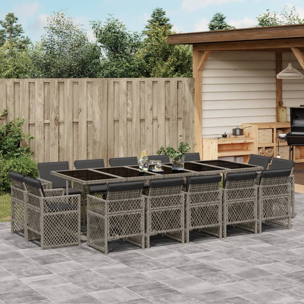 15-tlg. Garten-Essgruppe mit Kissen Grau Poly Rattan 15-tlg. Garten-Essgruppe mit Kissen Grau Poly Rattan