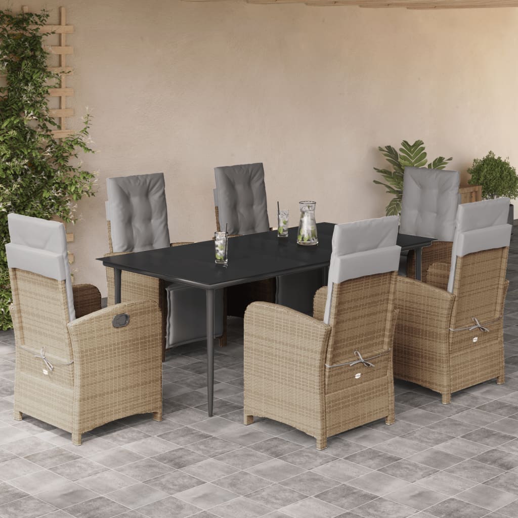 7-tlg. Garten-Essgruppe mit Kissen Beige Poly Rattan
