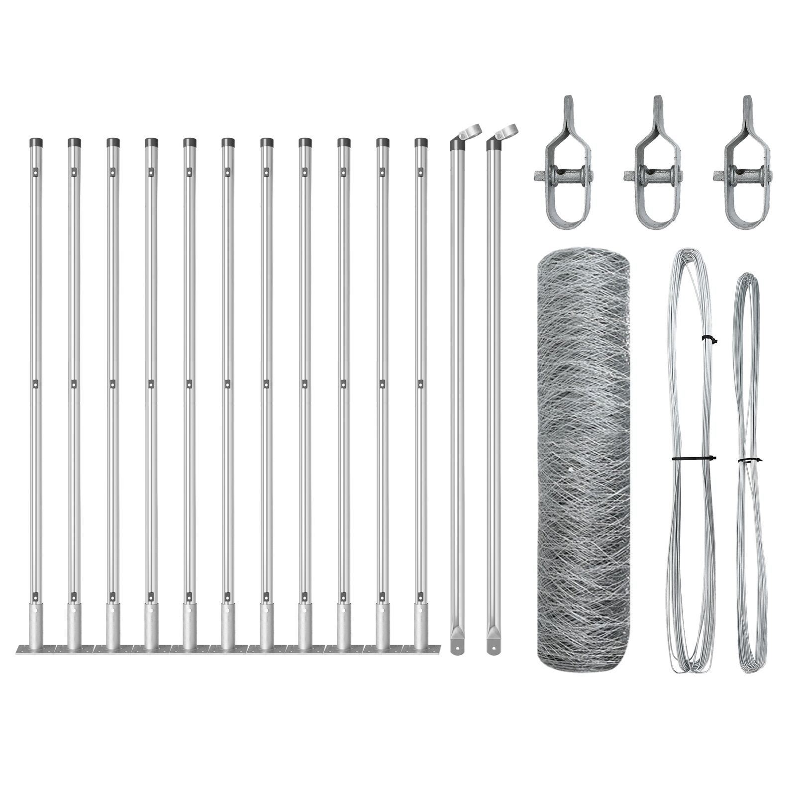 Sechseckzaun 0,4x25 m Verzinkter Stahl, Zaunpfosten mit Bodenplatten 13 Stk Ø32mm 50cm Verzinkter Stahl