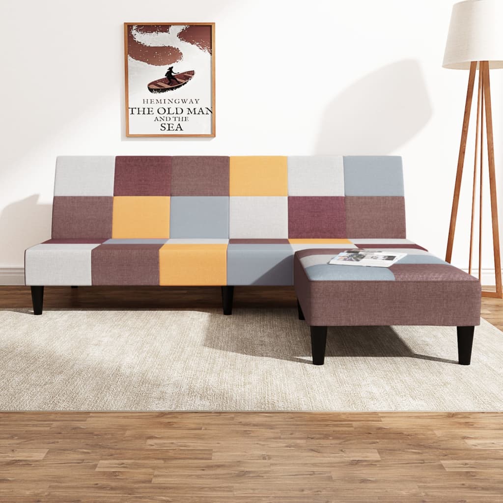 Schlafsofa 2-Sitzer mit Fußhocker Mehrfarbig Stoff Schlafsofa 2-Sitzer mit Fußhocker Mehrfarbig Stoff