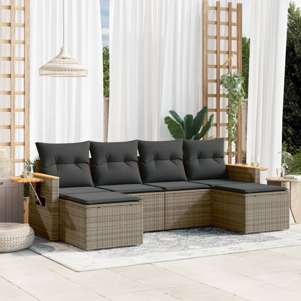 6-tlg. Garten-Sofagarnitur mit Kissen Grau Poly Rattan 6-tlg. Garten-Sofagarnitur mit Kissen Grau Poly Rattan