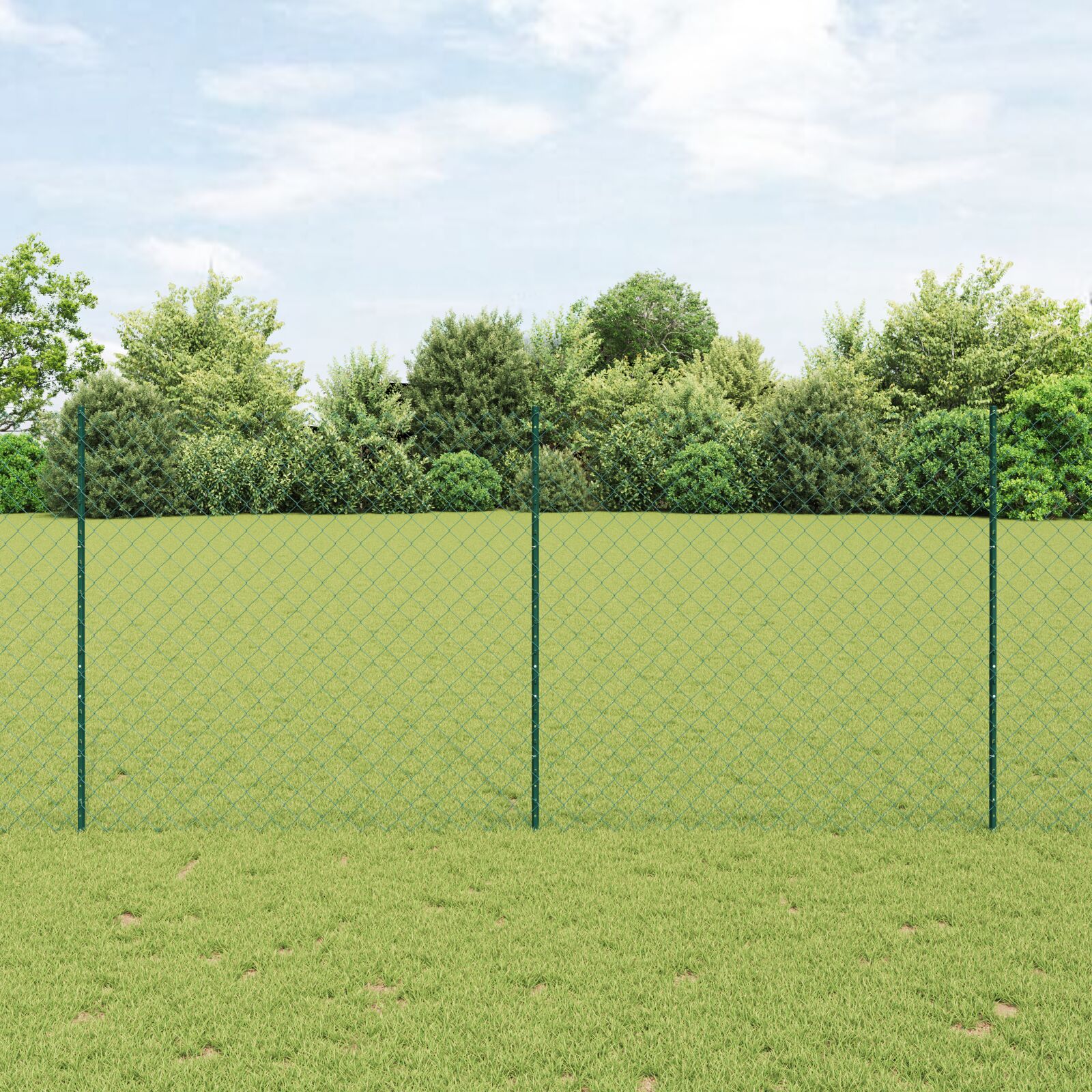 Kettenzaun mit 10 U-Pfosten Grün 1.4x10 m Stahl
