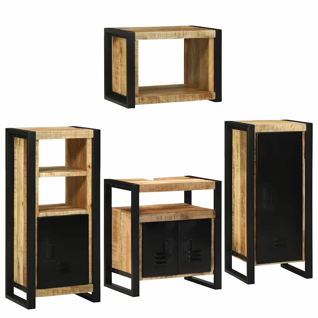 Badezimmermöbel Set mit Tür 4 pcs Braun Massives Mango-Holz Badezimmermöbel Set mit Tür 4 pcs Braun Massives Mango-Holz