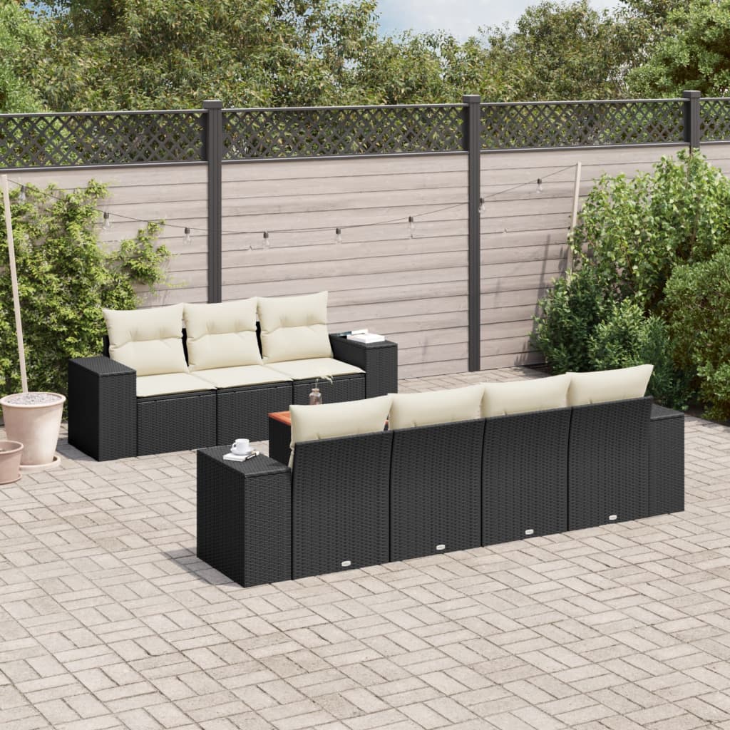 8-tlg. Garten-Sofagarnitur mit Kissen Schwarz Poly Rattan 8-tlg. Garten-Sofagarnitur mit Kissen Schwarz Poly Rattan