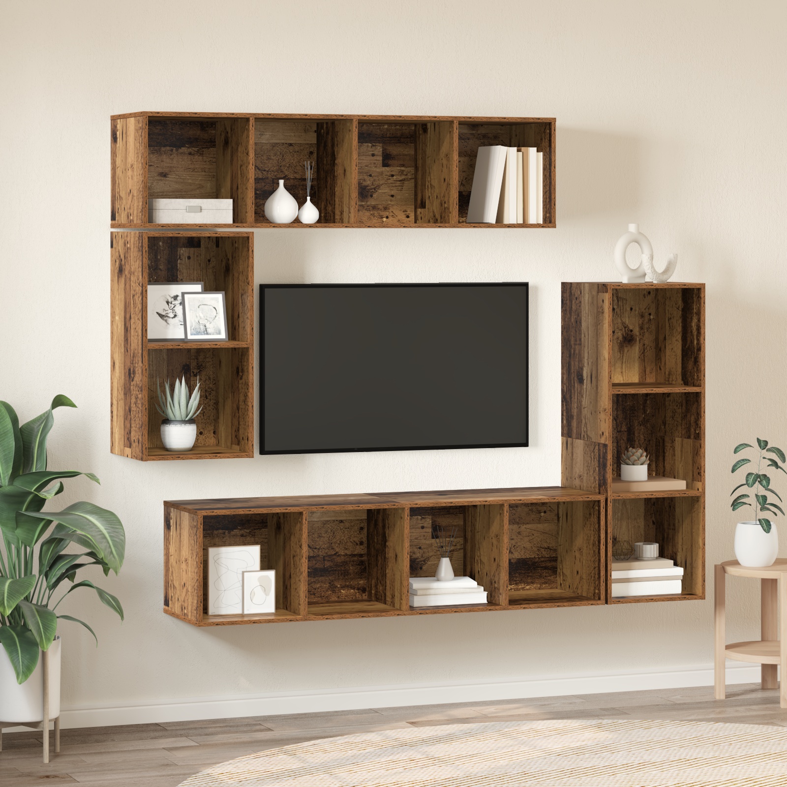 TV-Schrank-Set mit Speicher 4 pcs Altholz Holzwerkstoff