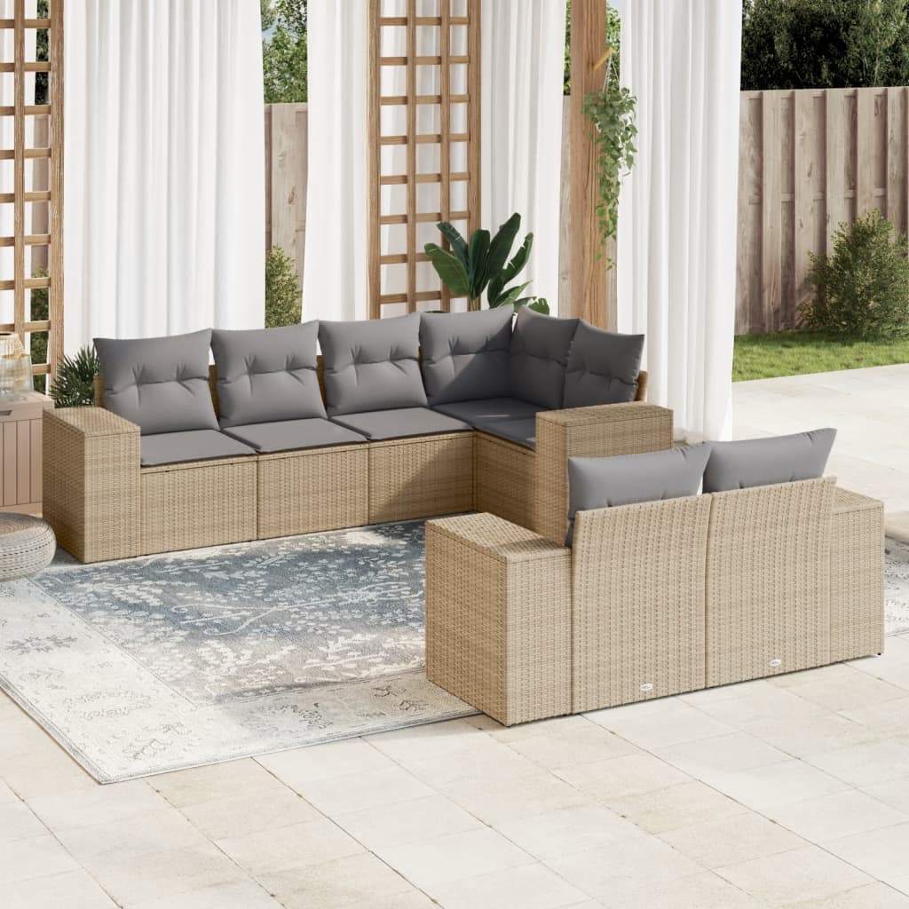 7-tlg. Garten-Sofagarnitur mit Kissen Beige Poly Rattan 7-tlg. Garten-Sofagarnitur mit Kissen Beige Poly Rattan