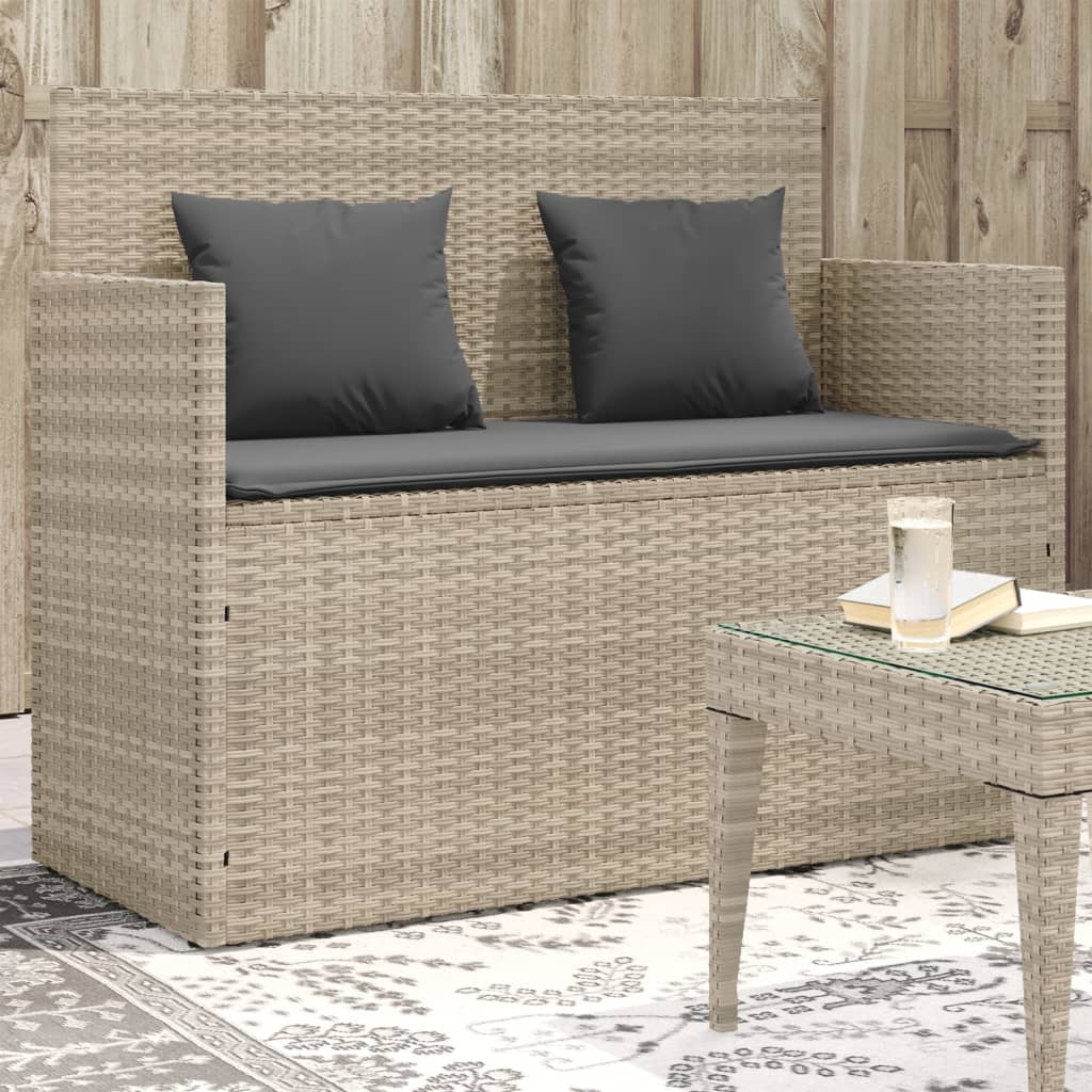 Gartenbank mit Kissen Hellgrau Poly Rattan Gartenbank mit Kissen Hellgrau Poly Rattan