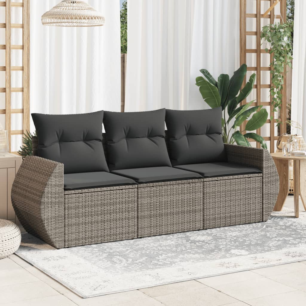 3-tlg. Garten-Sofagarnitur mit Kissen Grau Poly Rattan 3-tlg. Garten-Sofagarnitur mit Kissen Grau Poly Rattan