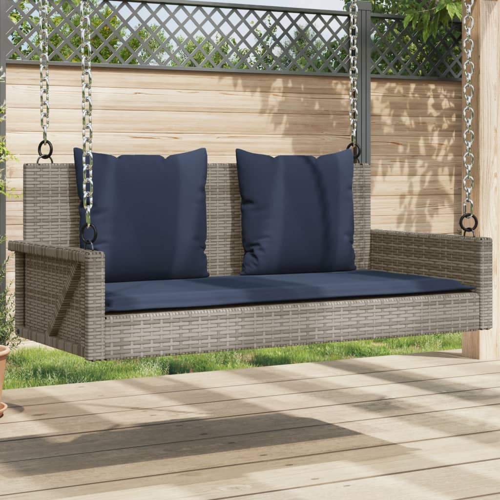 Schaukelbank mit Kissen Grau 119x56x48 cm Poly Rattan Schaukelbank mit Kissen Grau 119x56x48 cm Poly Rattan