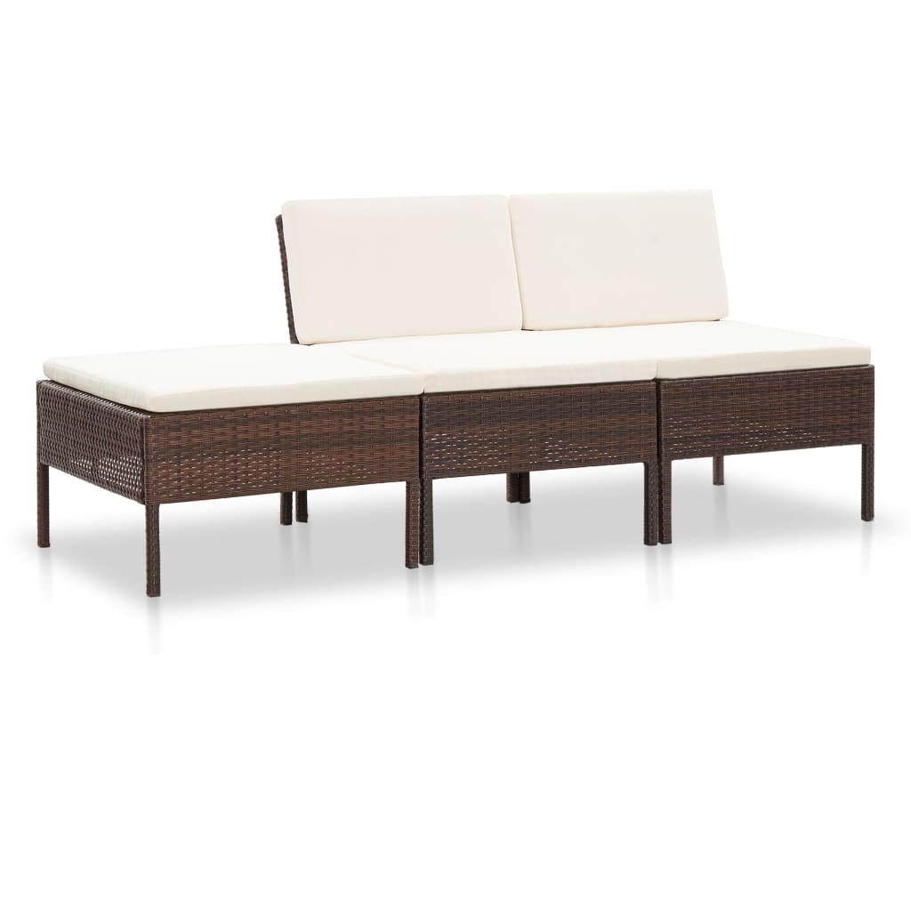 3-tlg. Garten-Lounge-Set mit Auflagen Poly Rattan Braun 3-tlg. Garten-Lounge-Set mit Auflagen Poly Rattan Braun