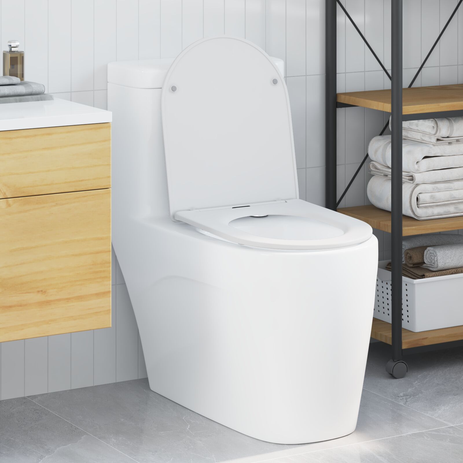 Schnellanpassbarer Toilettensitz mit sanftem Schließen aus Duroplast in Weiß Schnellanpassbarer Toilettensitz mit sanftem Schließen aus Duroplast in Weiß