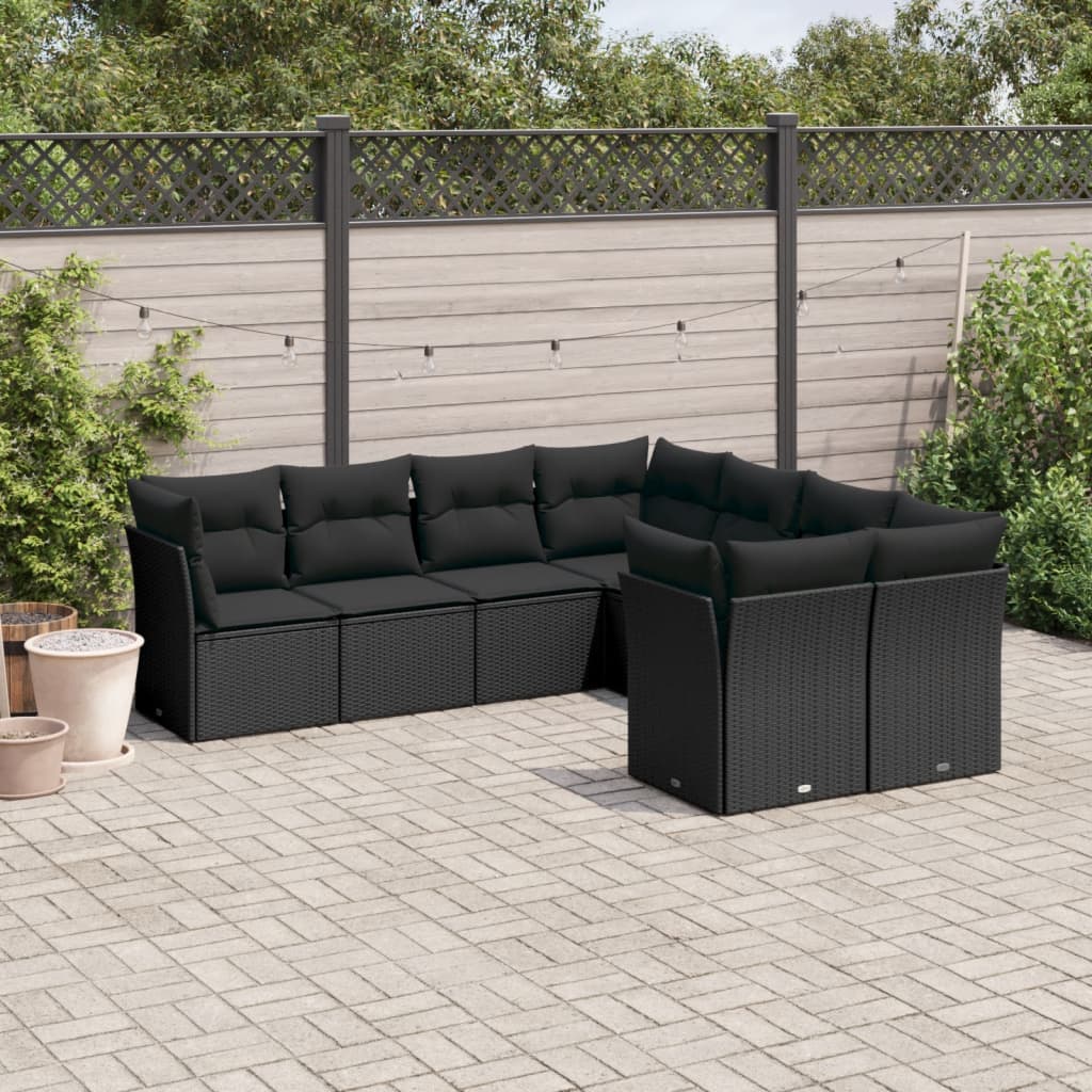 8-tlg. Garten-Sofagarnitur mit Kissen Schwarz Poly Rattan 8-tlg. Garten-Sofagarnitur mit Kissen Schwarz Poly Rattan