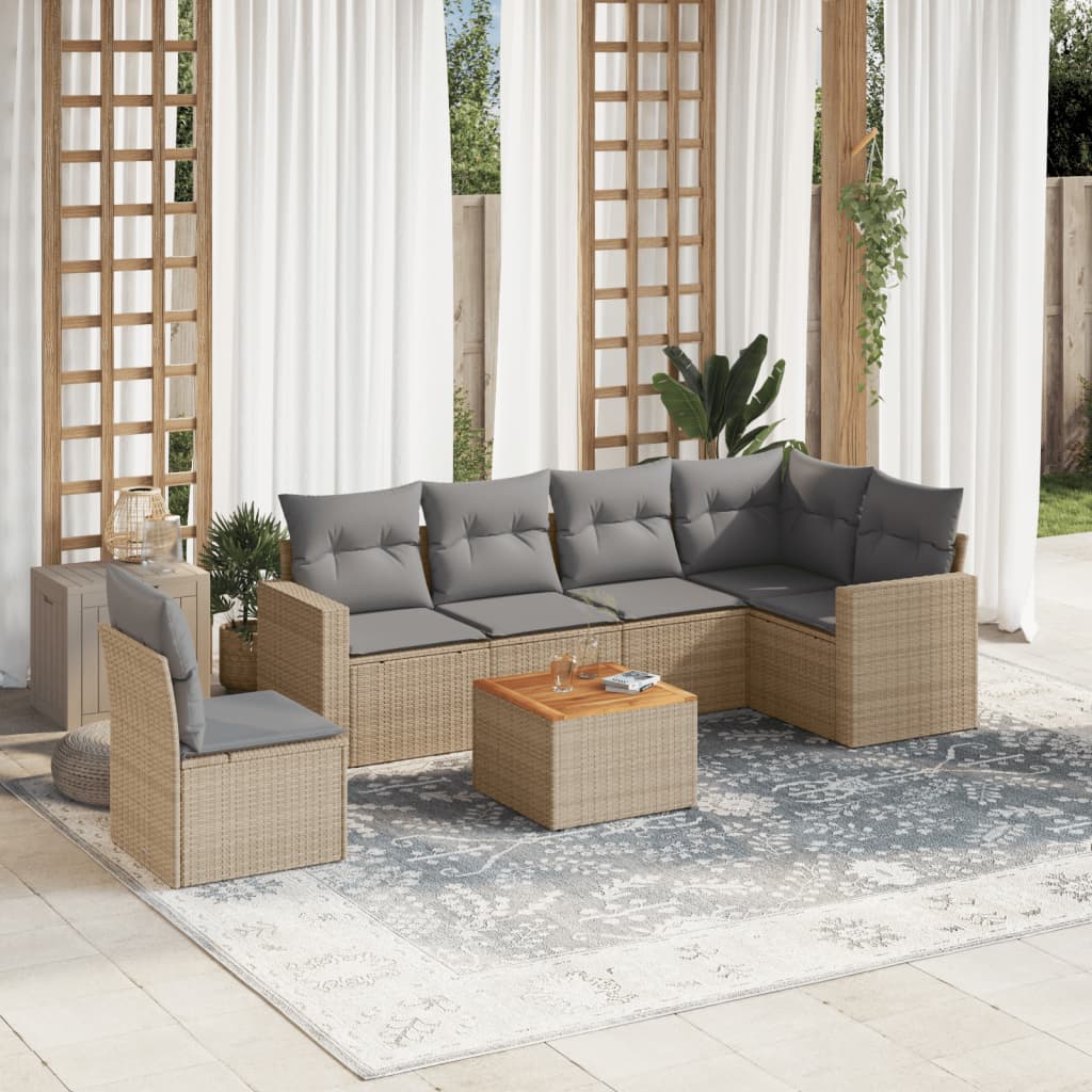 7-tlg. Garten-Sofagarnitur mit Kissen Beige Poly Rattan 7-tlg. Garten-Sofagarnitur mit Kissen Beige Poly Rattan