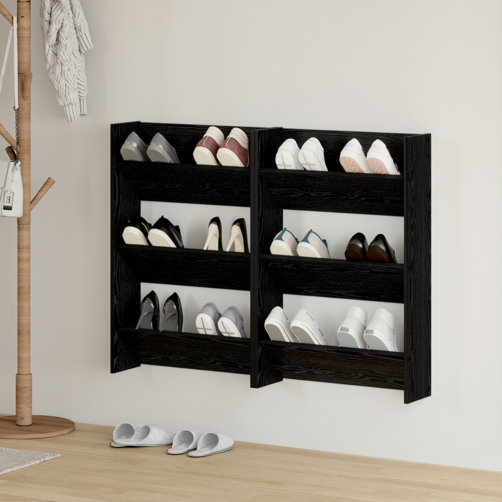 Wandschuhschränke 2 pcs Schwarze Eiche 60 x 18 x 60 cm Wandschuhschränke 2 pcs Schwarze Eiche 60 x 18 x 60 cm