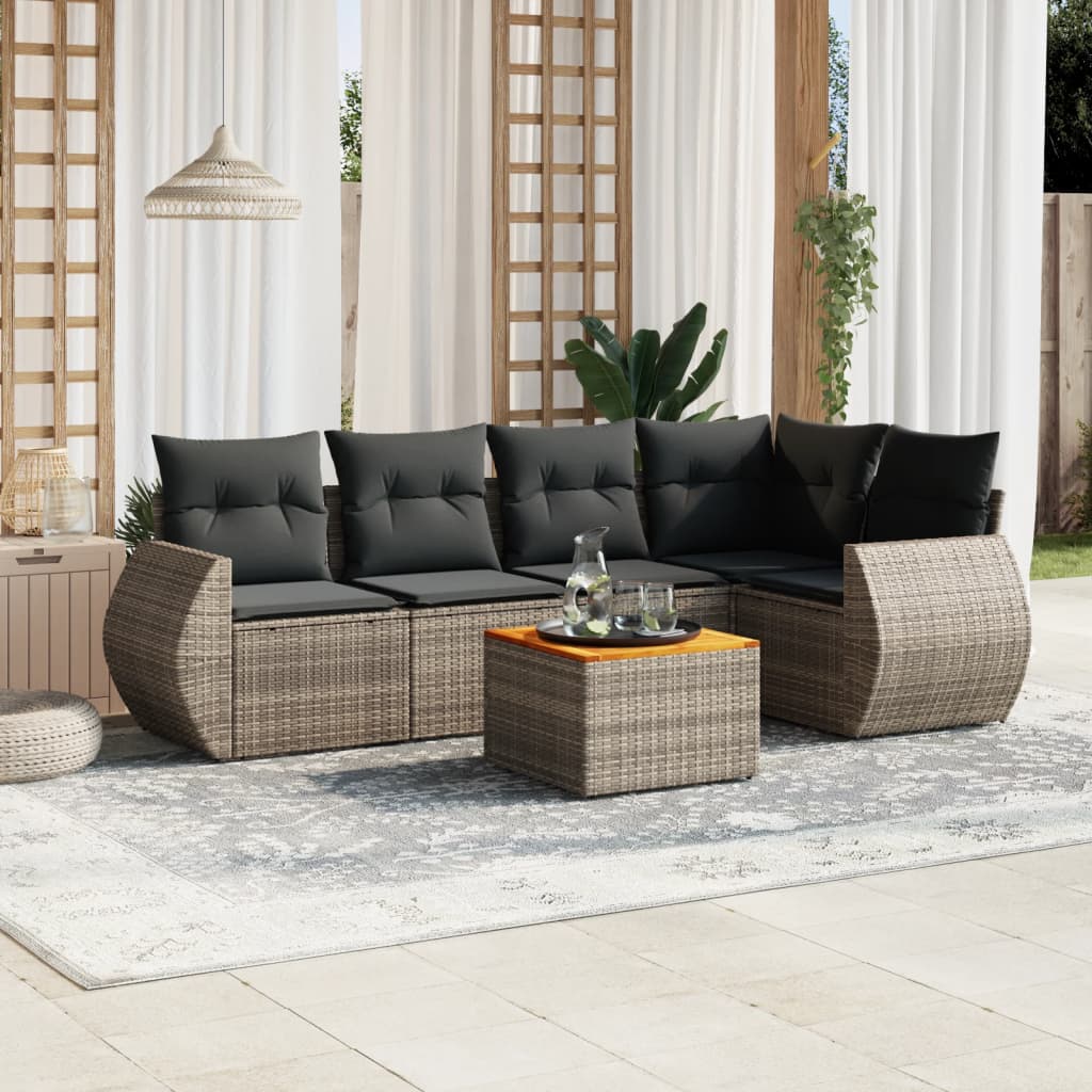 6-tlg. Garten-Sofagarnitur mit Kissen Grau Poly Rattan 6-tlg. Garten-Sofagarnitur mit Kissen Grau Poly Rattan