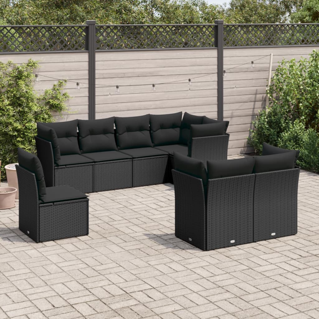 8-tlg. Garten-Sofagarnitur mit Kissen Schwarz Poly Rattan 8-tlg. Garten-Sofagarnitur mit Kissen Schwarz Poly Rattan