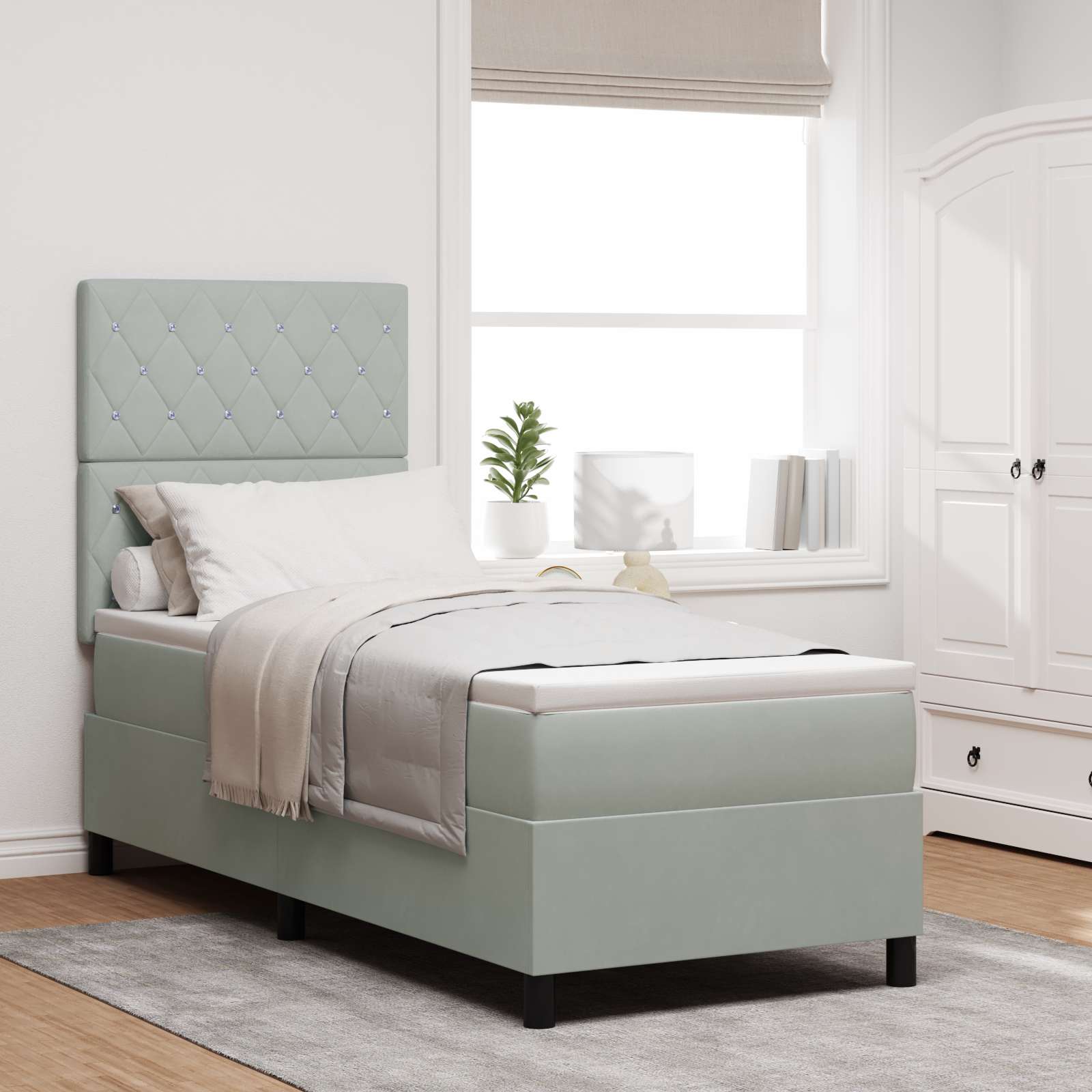 Boxspringbett mit Matratze Hellgrau 80x200 cm Samt Boxspringbett mit Matratze Hellgrau 80x200 cm Samt