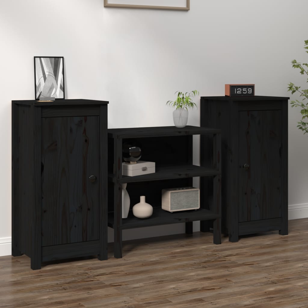 Sideboards 2 Stk. Schwarz 40x35x80 cm Massivholz Kiefer