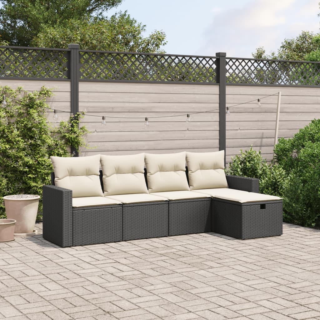 5-tlg. Garten-Sofagarnitur mit Kissen Schwarz Poly Rattan 5-tlg. Garten-Sofagarnitur mit Kissen Schwarz Poly Rattan