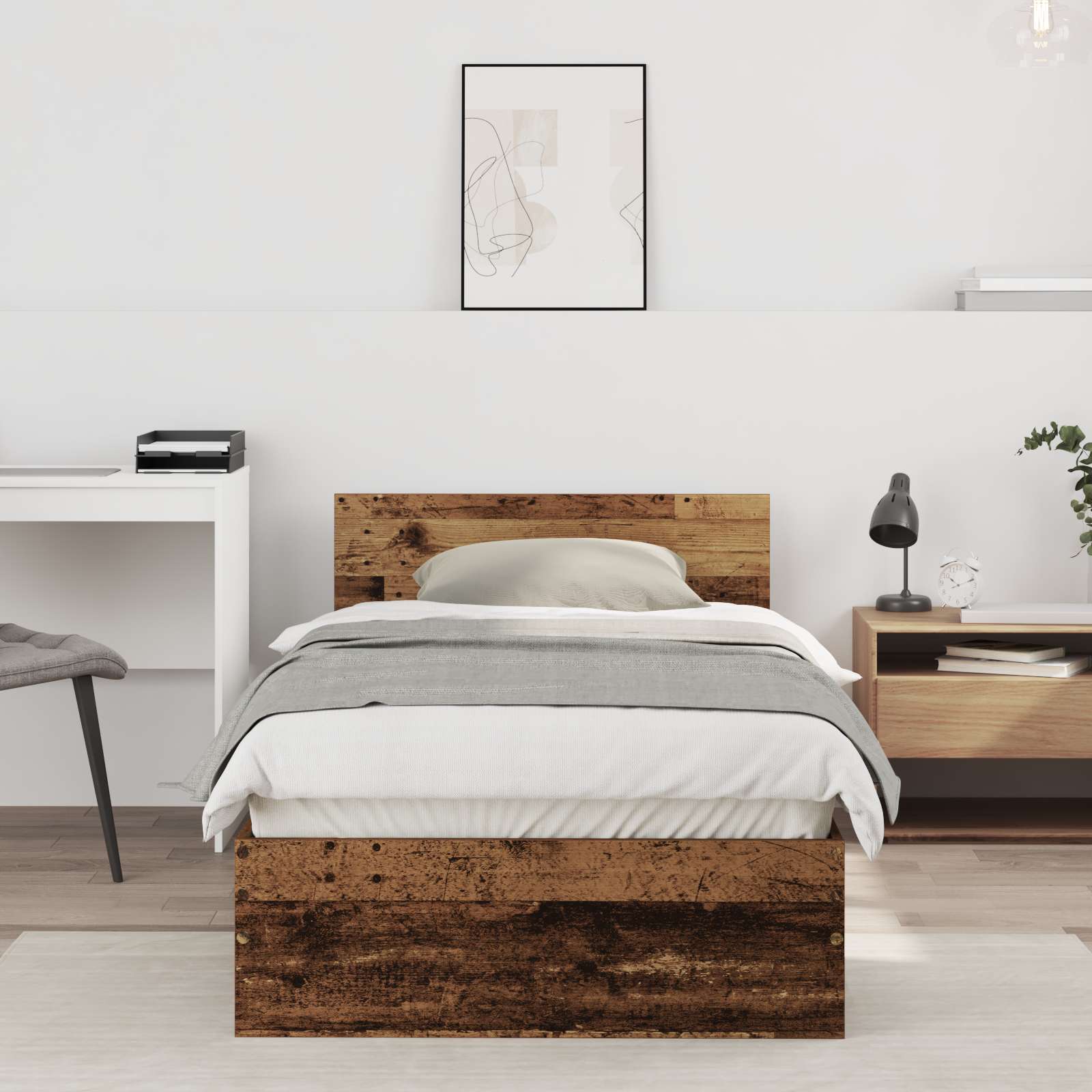 Bettgestell ohne Matratze mit Kopfteil Altes Holz 90x190 cm