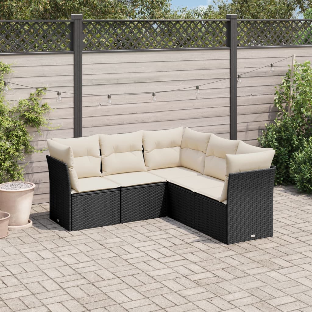 5-tlg. Garten-Sofagarnitur mit Kissen Schwarz Poly Rattan 5-tlg. Garten-Sofagarnitur mit Kissen Schwarz Poly Rattan