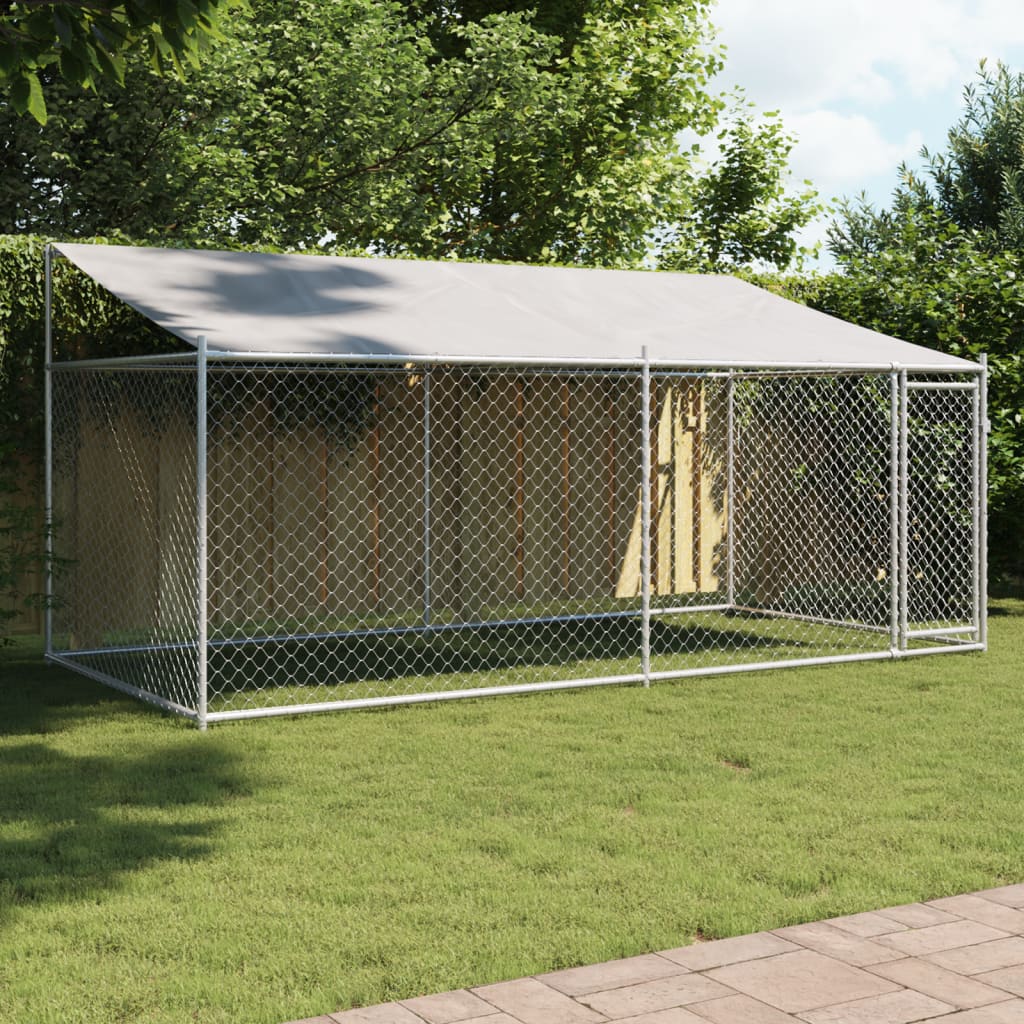 Hundezwinger mit Dach und Tür Grau 4x2x2 m Verzinkter Stahl Hundezwinger mit Dach und Tür Grau 4x2x2 m Verzinkter Stahl