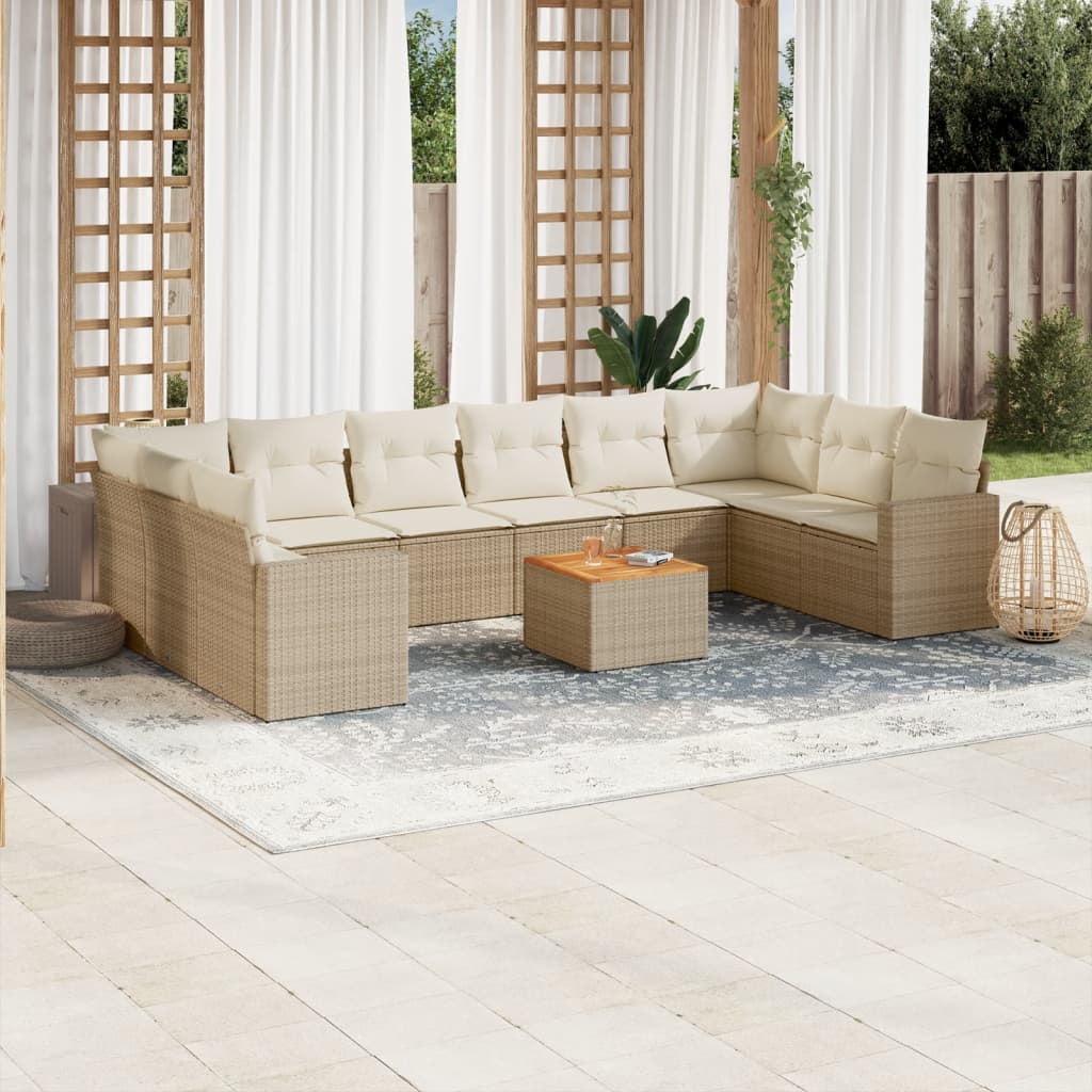 11-tlg. Garten-Sofagarnitur mit Kissen Beige Poly Rattan 11-tlg. Garten-Sofagarnitur mit Kissen Beige Poly Rattan