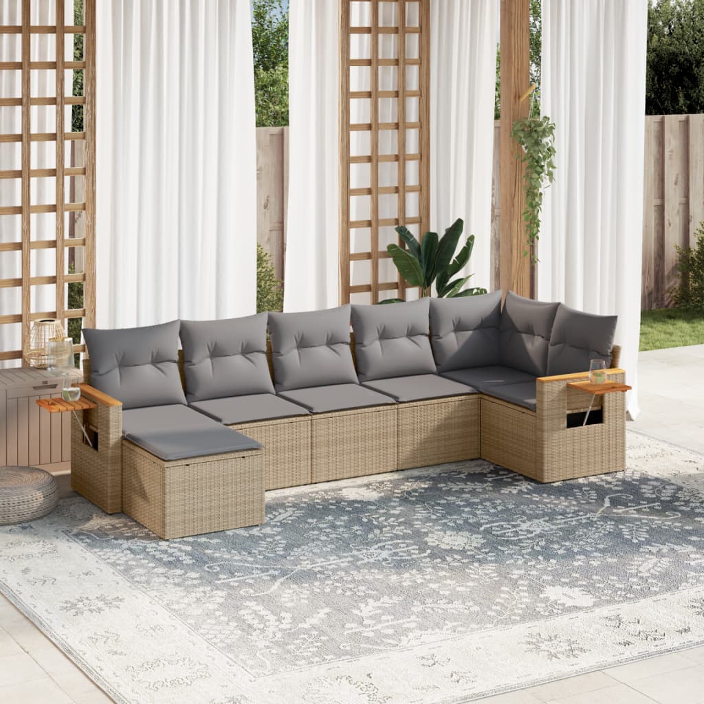 7-tlg. Garten-Sofagarnitur mit Kissen Beige Poly Rattan 7-tlg. Garten-Sofagarnitur mit Kissen Beige Poly Rattan