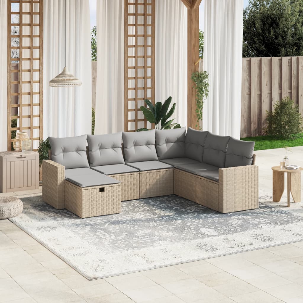 7-tlg. Garten-Sofagarnitur mit Kissen Beige Poly Rattan 7-tlg. Garten-Sofagarnitur mit Kissen Beige Poly Rattan
