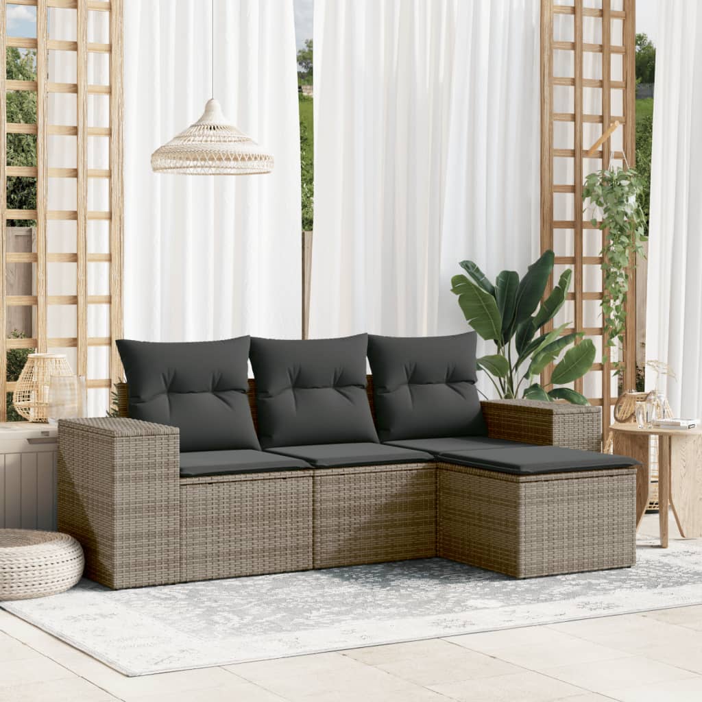 4-tlg. Garten-Sofagarnitur mit Kissen Grau Poly Rattan 4-tlg. Garten-Sofagarnitur mit Kissen Grau Poly Rattan