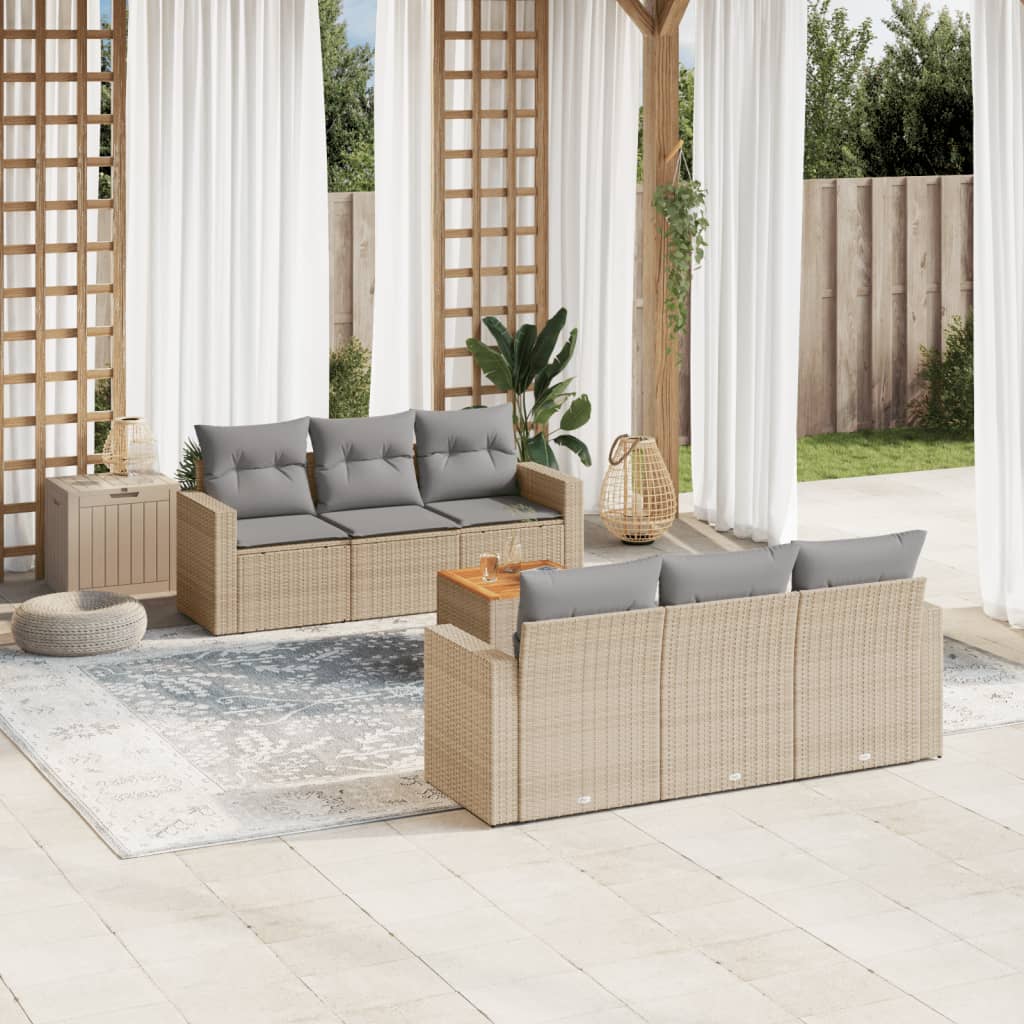 7-tlg. Garten-Sofagarnitur mit Kissen Beige Poly Rattan 7-tlg. Garten-Sofagarnitur mit Kissen Beige Poly Rattan
