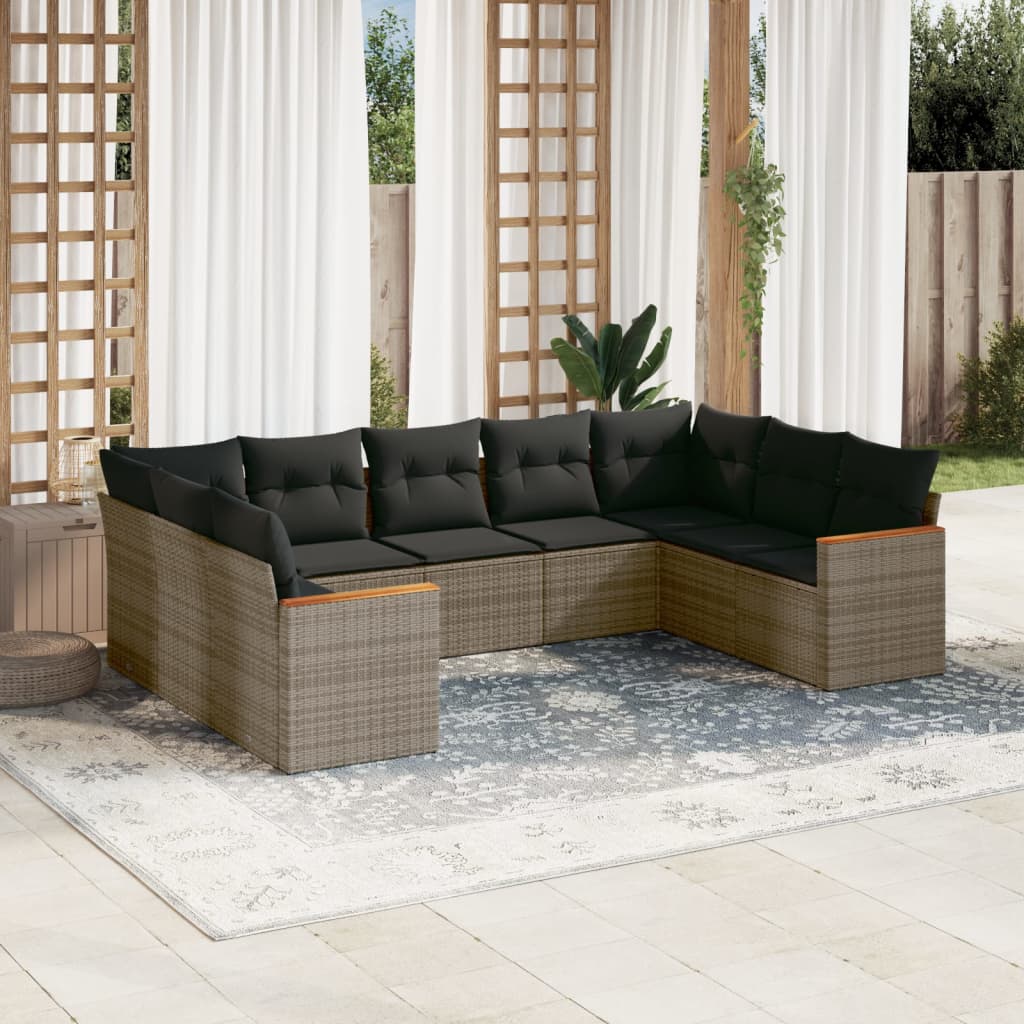 9-tlg. Garten-Sofagarnitur mit Kissen Grau Poly Rattan 9-tlg. Garten-Sofagarnitur mit Kissen Grau Poly Rattan