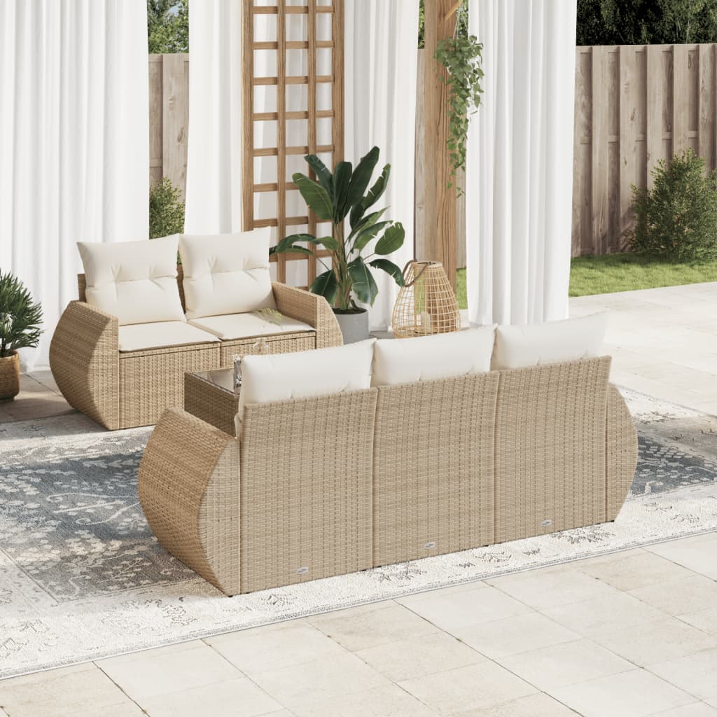 6-tlg. Garten-Sofagarnitur mit Kissen Beige Poly Rattan 6-tlg. Garten-Sofagarnitur mit Kissen Beige Poly Rattan
