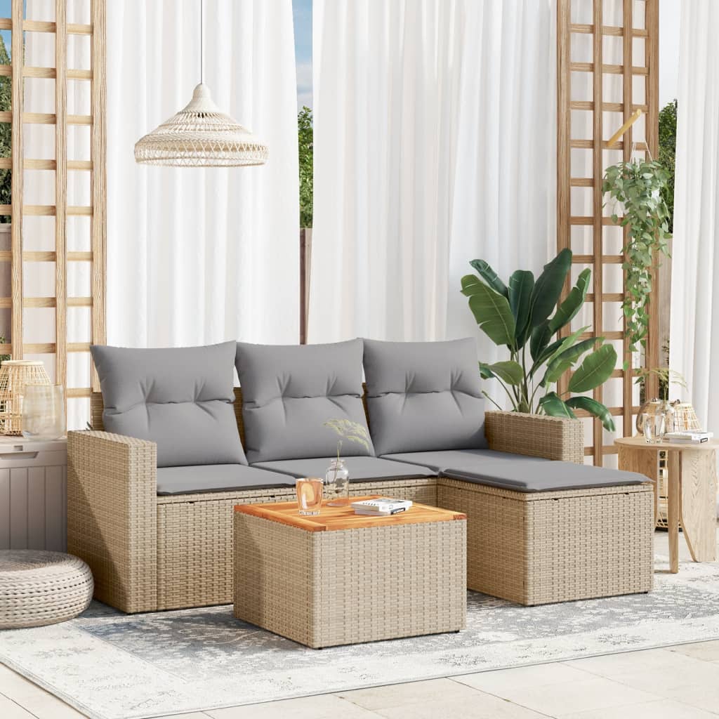 5-tlg. Garten-Sofagarnitur mit Kissen Beige Poly Rattan 5-tlg. Garten-Sofagarnitur mit Kissen Beige Poly Rattan