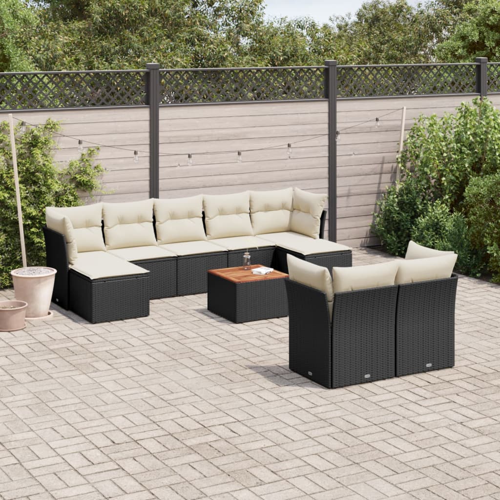 10-tlg. Garten-Sofagarnitur mit Kissen Schwarz Poly Rattan 10-tlg. Garten-Sofagarnitur mit Kissen Schwarz Poly Rattan