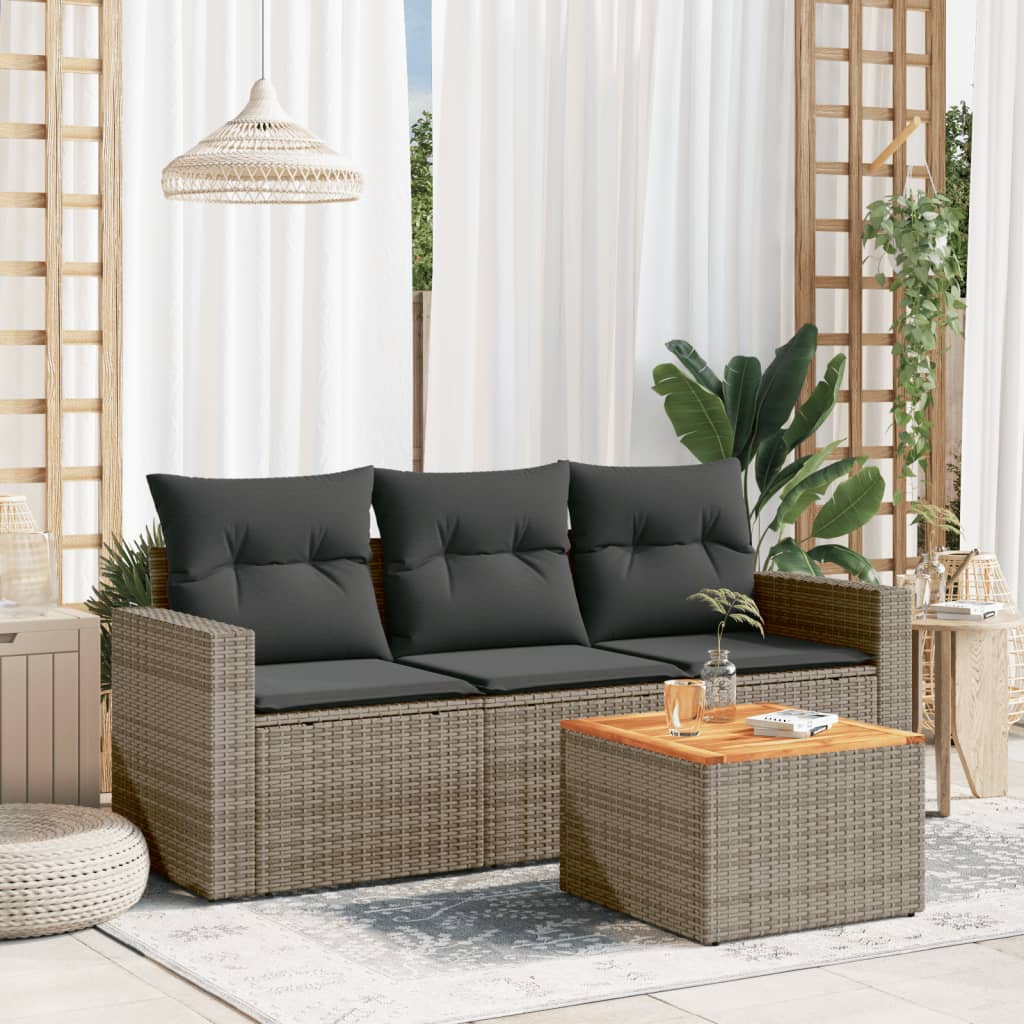 4-tlg. Garten-Sofagarnitur mit Kissen Grau Poly Rattan 4-tlg. Garten-Sofagarnitur mit Kissen Grau Poly Rattan