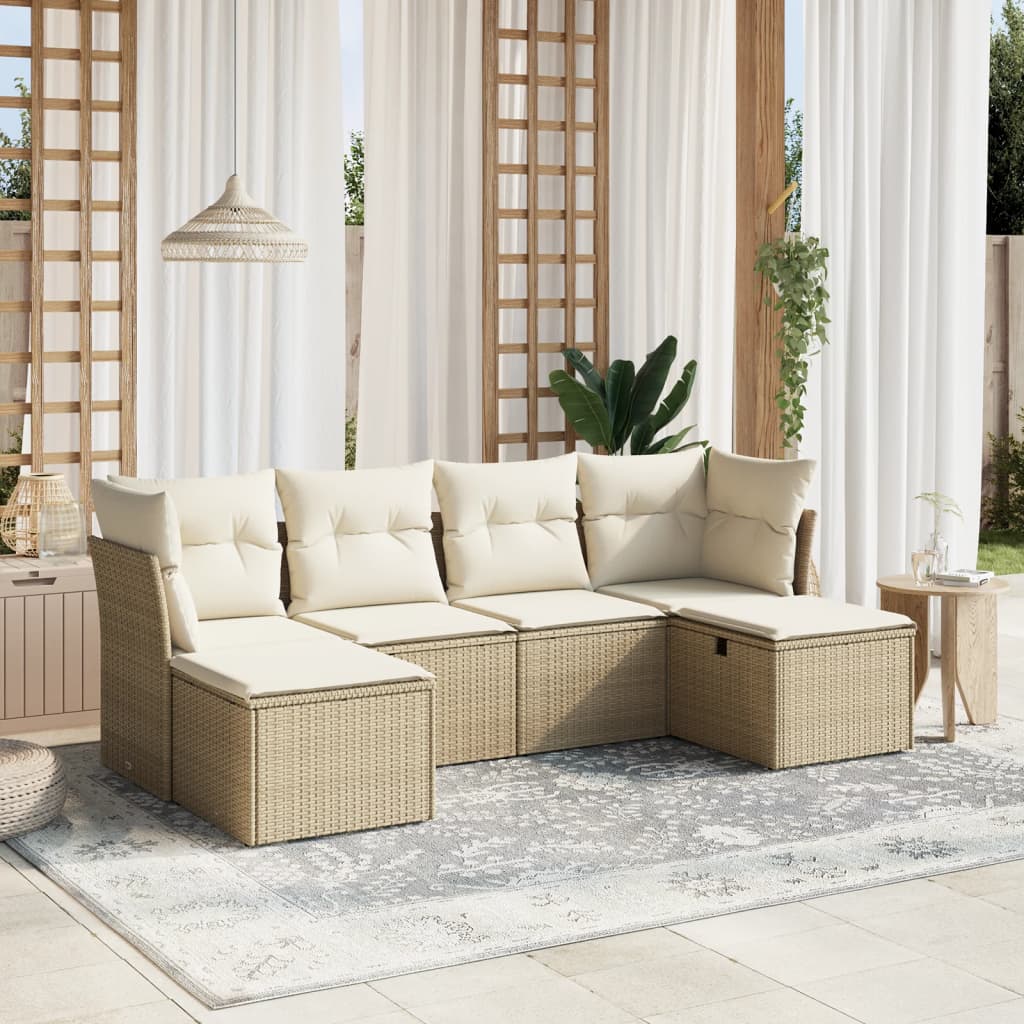 6-tlg. Garten-Sofagarnitur mit Kissen Beige Poly Rattan 6-tlg. Garten-Sofagarnitur mit Kissen Beige Poly Rattan