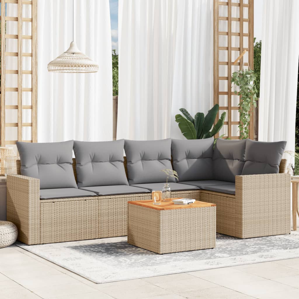 6-tlg. Garten-Sofagarnitur mit Kissen Beige Poly Rattan 6-tlg. Garten-Sofagarnitur mit Kissen Beige Poly Rattan