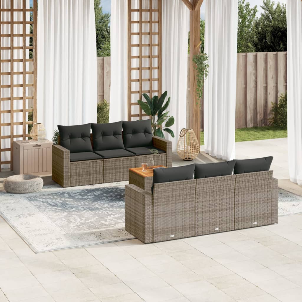 7-tlg. Garten-Sofagarnitur mit Kissen Grau Poly Rattan 7-tlg. Garten-Sofagarnitur mit Kissen Grau Poly Rattan