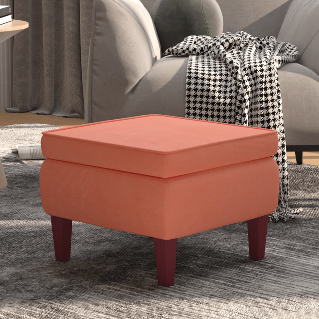 Hocker mit Holzbeinen Rosa Samt Hocker mit Holzbeinen Rosa Samt
