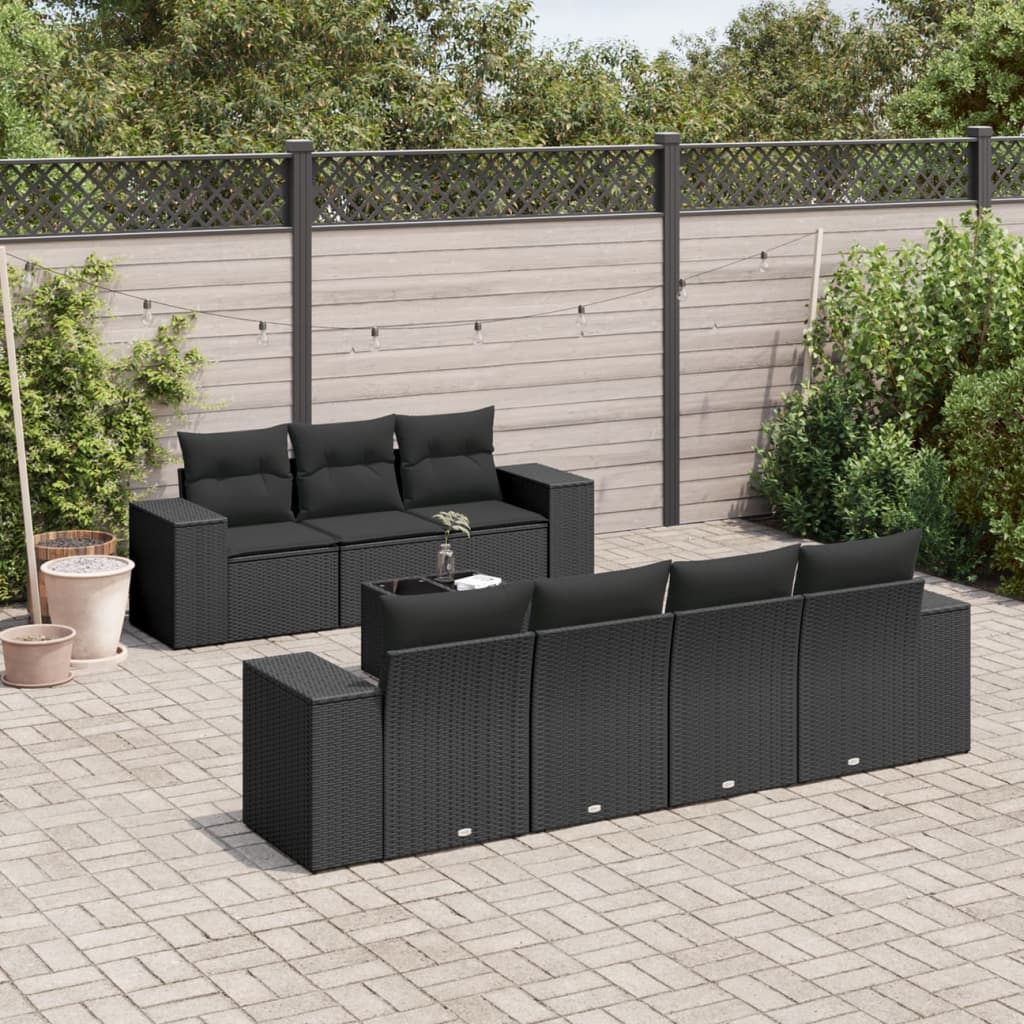 8-tlg. Garten-Sofagarnitur mit Kissen Schwarz Poly Rattan 8-tlg. Garten-Sofagarnitur mit Kissen Schwarz Poly Rattan