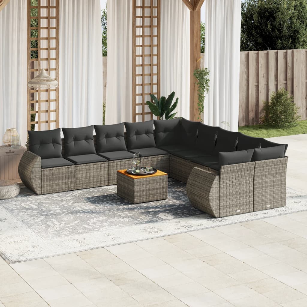11-tlg. Garten-Sofagarnitur mit Kissen Grau Poly Rattan 11-tlg. Garten-Sofagarnitur mit Kissen Grau Poly Rattan