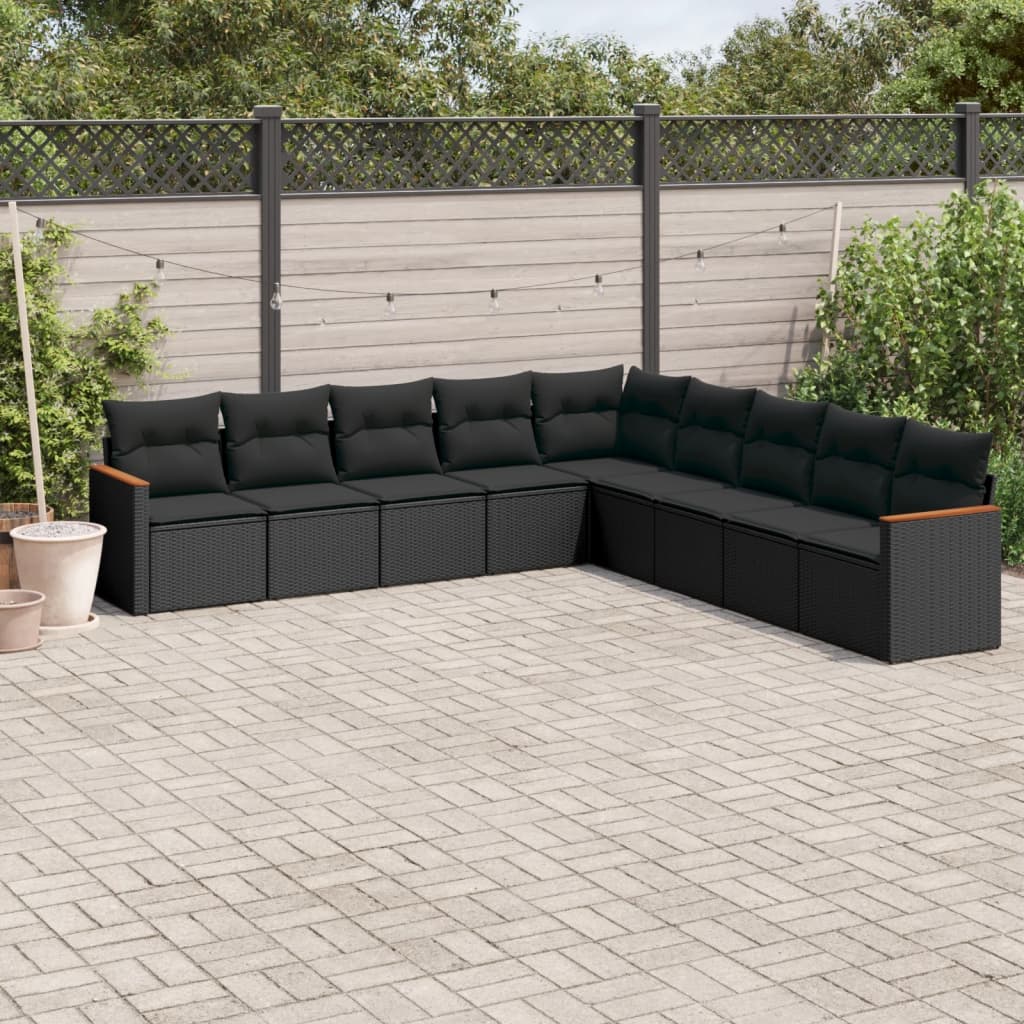 9-tlg. Garten-Sofagarnitur mit Kissen Schwarz Poly Rattan 9-tlg. Garten-Sofagarnitur mit Kissen Schwarz Poly Rattan